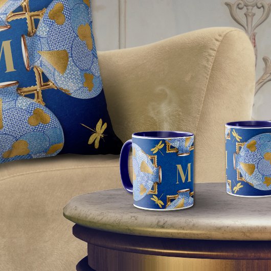 Mug Bleu Et Or De Style Japonais
