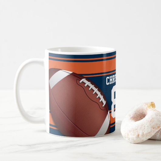 Mug Bleu et Orange Grille Jersey Fer Football (Avec donut)