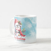 Mug Bleu et rouge Joyeux Noël de Pingouin (Devant gauche)