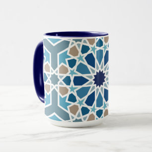 Mug Bleu et Taupe Motif de mosaïque géométrique maroca