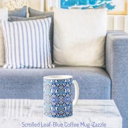 Mug Bleu feuille fileté