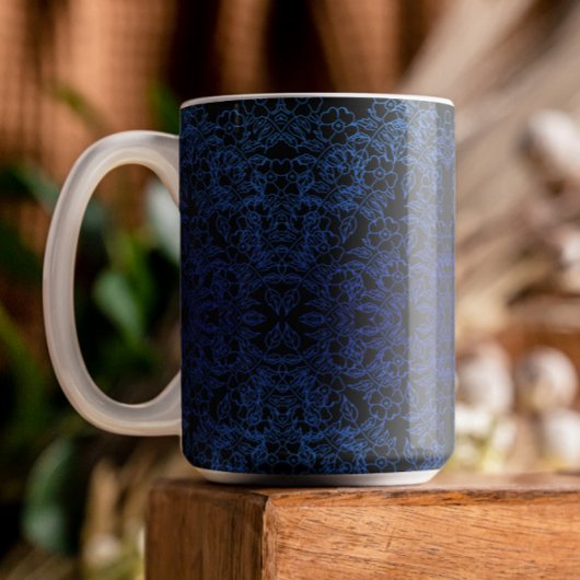 Mug bleu Fleur botanique Déclinant noir décoratif