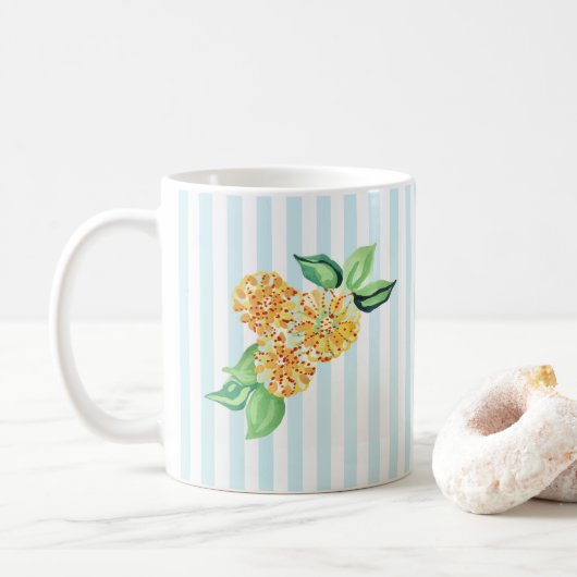 Mug Bleu Fleur Jaune Bande (Avec donut)