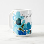 Mug Bleu Fleur sauvage Aquarelle Monogramme (Devant gauche)