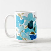 Mug Bleu Fleur sauvage Aquarelle Monogramme (Gauche)