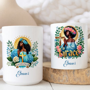 Mug Bleu Floral Belle prière Femme noire