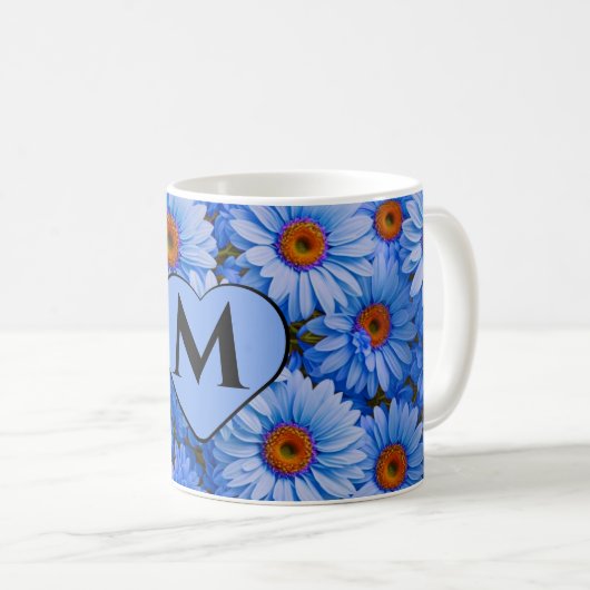 Mug Bleu floral bleu tournesol bleu marguerites motif (Devant droit)