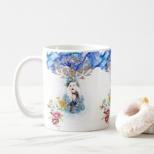 Mug Bleu Floral Victorien (Avec donut)