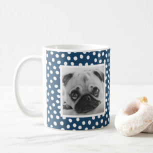 Mug Bleu foncé blanc point Motif Photo personnalisée M
