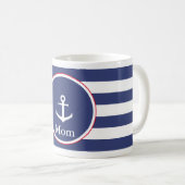 Mug Bleu foncé et blanc marine avec Ancre pour maman (Devant droit)