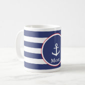 Mug Bleu foncé et blanc marine avec Ancre pour maman (Devant gauche)