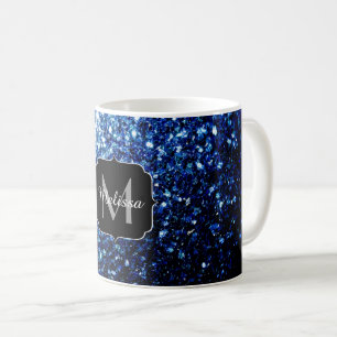 Mug Bleu foncé profond brillant faux paillettes scinti