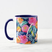 Mug Bleu foncé Rose Chaud Jaune Joyeux Floral Nom pers (Gauche)