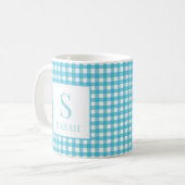 Mug Bleu Gingham Classique Monogramme Personnalisé à C (Devant gauche)
