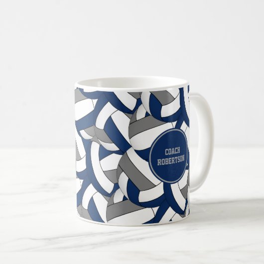 Mug bleu gris équipe de volley-ball entraîneur merci c (Devant droit)