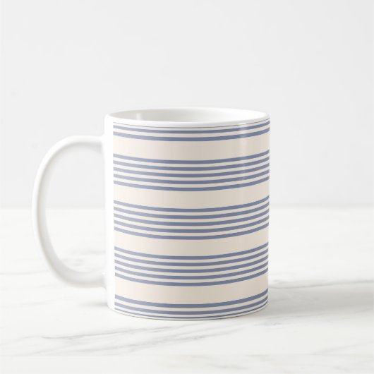 Mug Bleu gris et beige cinq rayures motif (Gauche)