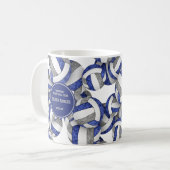 Mug bleu gris volley couleurs de l'équipe nom de l'ent (Devant gauche)