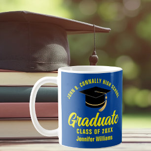 Mug Bleu Jaune Diplômé Personnalisé 2025 Graduation
