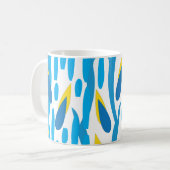 Mug Bleu Jaune Feuilles Abstrait (Devant gauche)