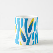 Mug Bleu Jaune Feuilles Abstrait (Centre)