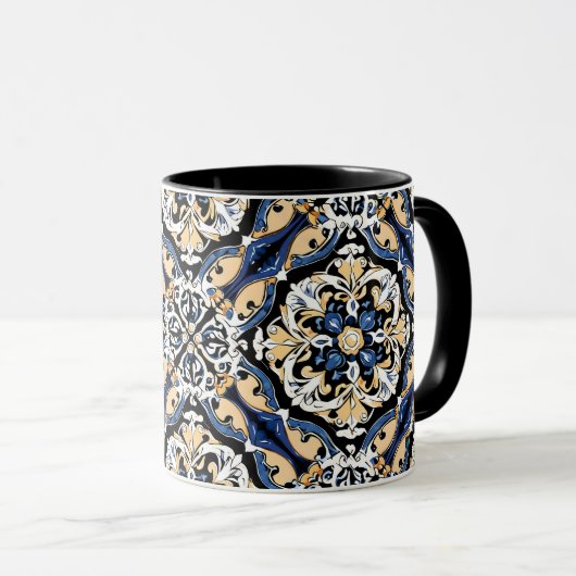 Mug Bleu jaune noir Azuleju espagnol marocain (Devant droit)
