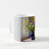 Mug Bleu jaune pourpre fleurit Art (Devant gauche)