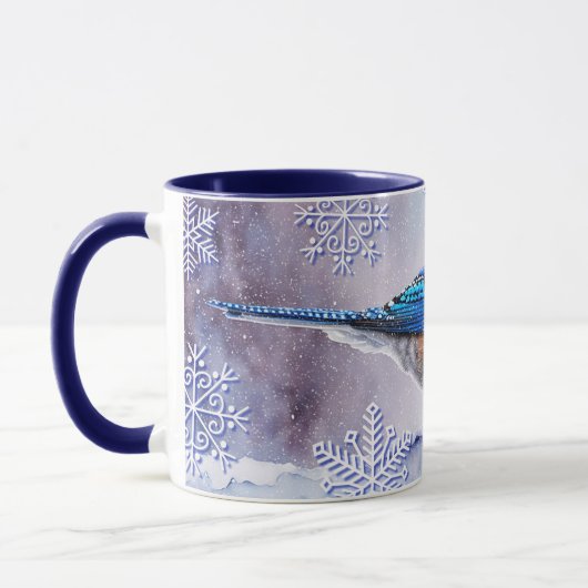 Mug Bleu Jay Oiseau Flocon de neige Musique d'art hive (Gauche)