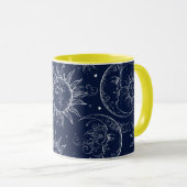 Mug Bleu Magie Vintage Céleste Soleil Lune étoiles (Devant droit)