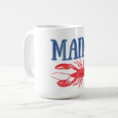 Mug Bleu Maine Texte Aquarelle rouge Homard (Devant gauche)