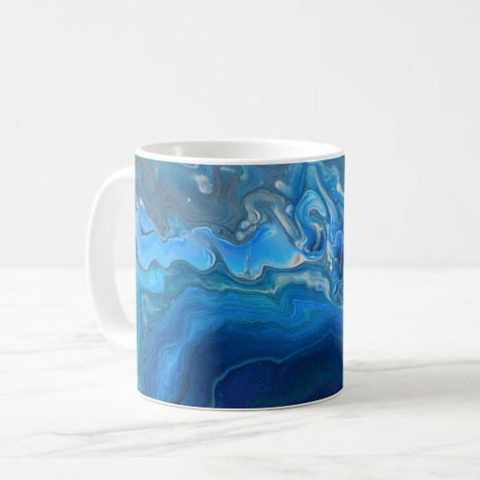 Mug Bleu Marbre Agate Texture Fluide Art (Devant gauche)