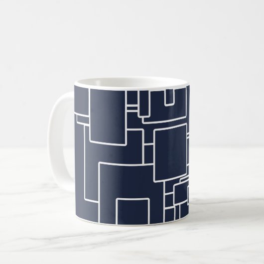 Mug Bleu marine et blanc moderne motif abstrait (Devant gauche)