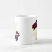 Mug bleu marine et fleurs rouges verdure (Centre)