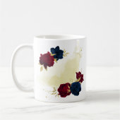 Mug bleu marine et fleurs rouges verdure (Gauche)