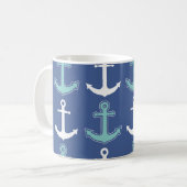 Mug Bleu marine et Teal nautique de motif d'Ancre (Devant gauche)