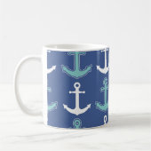 Mug Bleu marine et Teal nautique de motif d'Ancre (Gauche)