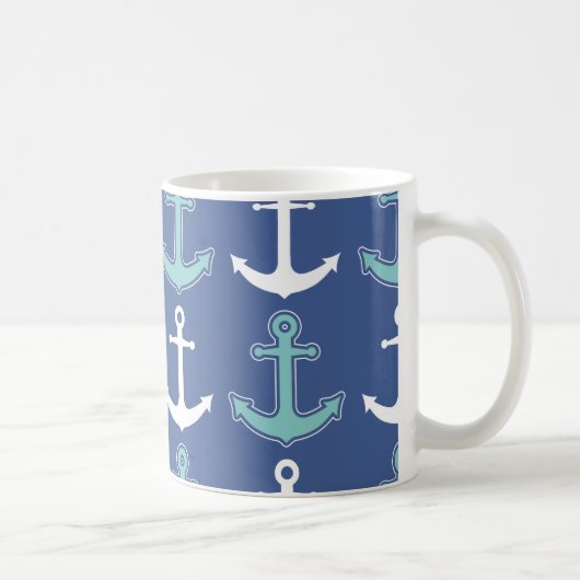 Mug Bleu marine et Teal nautique de motif d'Ancre (Droite)