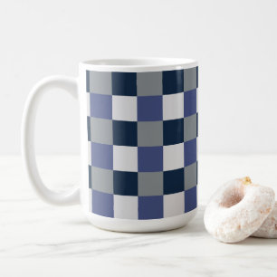 Mug Bleu marine Gris Blanc Damier Vérifications