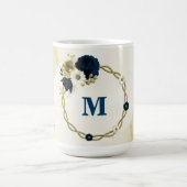 Mug bleu marine ivoire fleurs monogramme or (Centre)