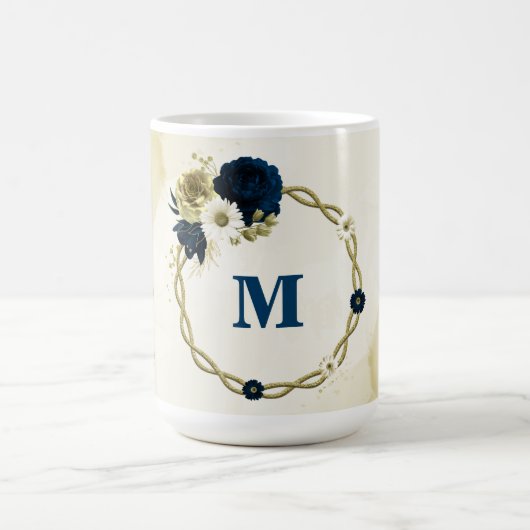 Mug bleu marine ivoire fleurs monogramme or (Centre)