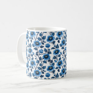 Mug Bleu marine Rétro Mignon Vintage Élégant Chic Fleu