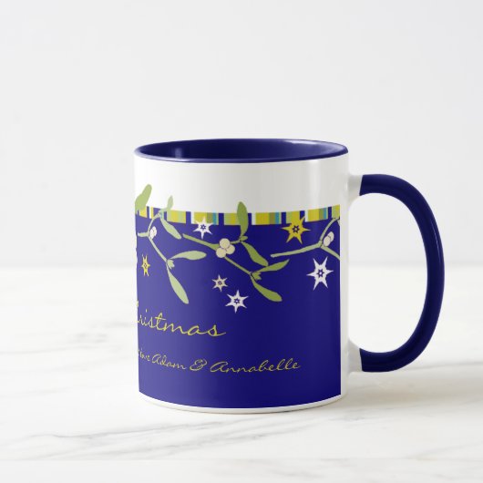 Mug Bleu mistletoe de Noël et rayures merci (Droite)