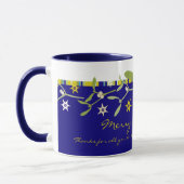 Mug Bleu mistletoe de Noël et rayures merci (Gauche)