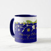 Mug Bleu mistletoe de Noël et rayures merci (Devant gauche)