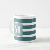 Mug Bleu moderne et Blancs avec Monogramme (Devant gauche)