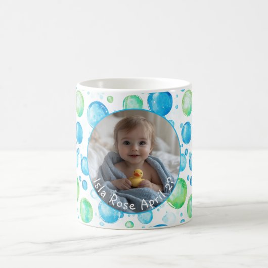 Mug Bleu moderne, Vert, Blanc C557 Photo simple bébé (Centre)