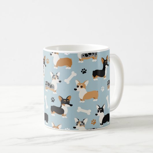 Mug Bleu Motif de Corgi (Devant droit)