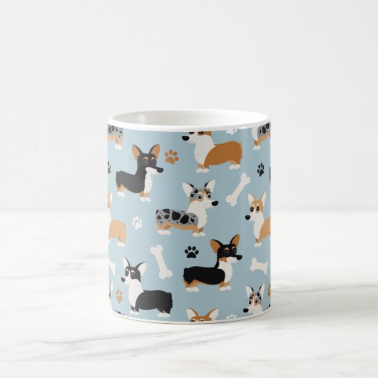 Mug Bleu Motif de Corgi (Centre)