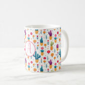 Mug Bleu mou et lavande Floral Cactus Script Monogramm (Devant droit)