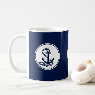 Mug Bleu Nautique Boug de café, Ancre et roue du navir
