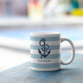 Mug Bleu nautique et Ancre marine Personnalisée